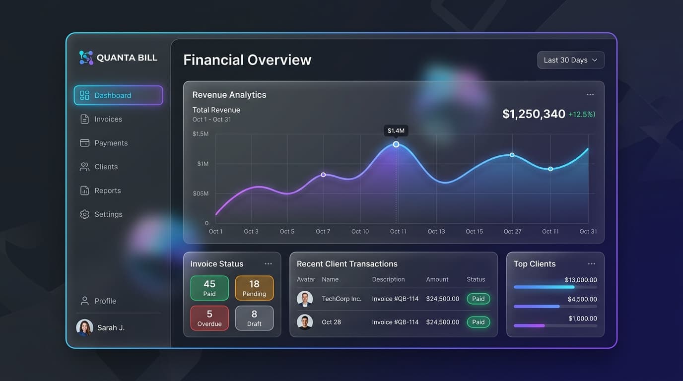 Quanta Bill Software Dashboard Preview